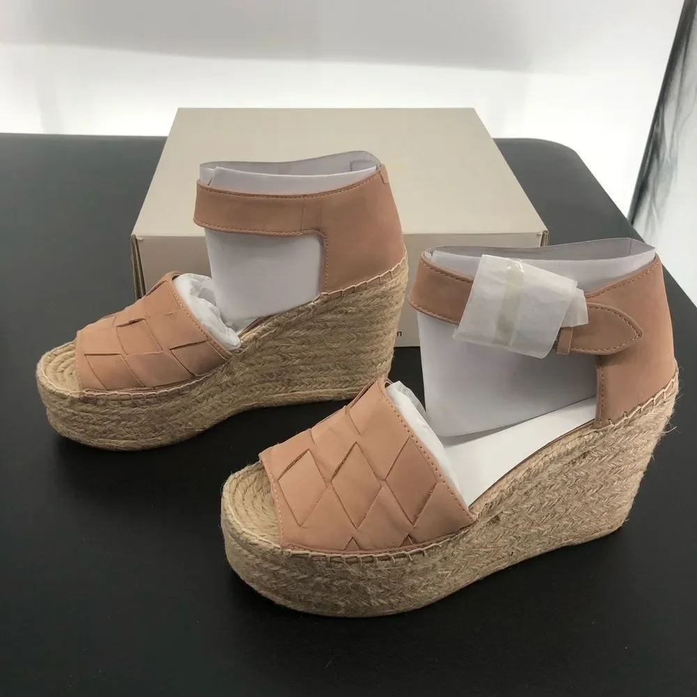Marc Fisher Adalla Basketweave Suede Light Pink Platform Wedge Espadrille Sandal